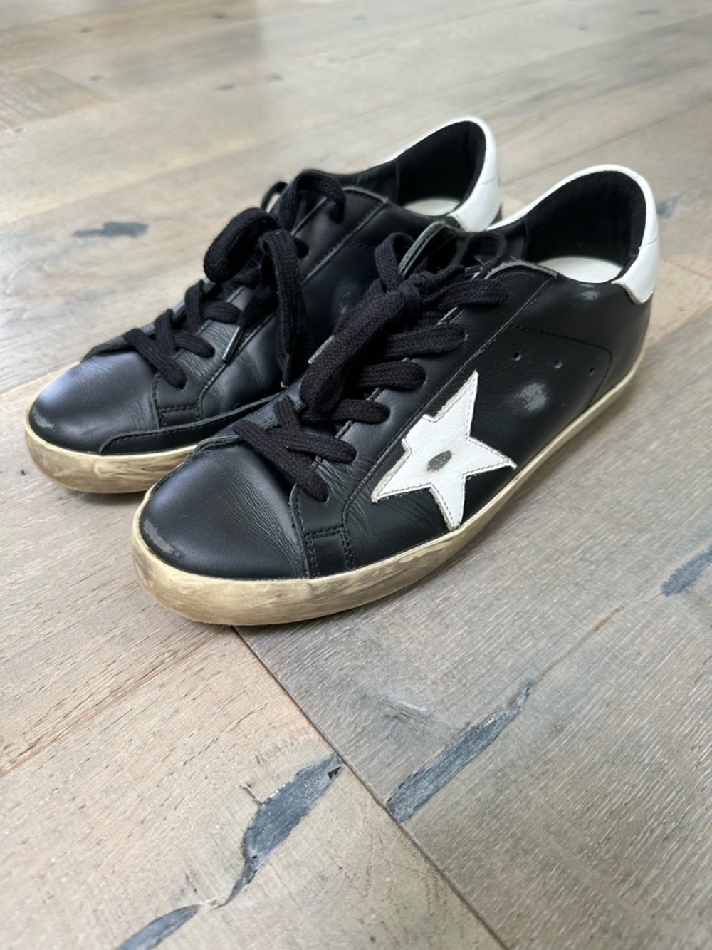 Golden Goose Black/White Distressed Low-Top Sneakers Size 38 - Picture 3 of 7